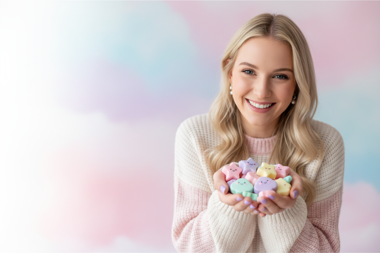 Bannière Kandi Glaze - Femme blonde avec bonbons